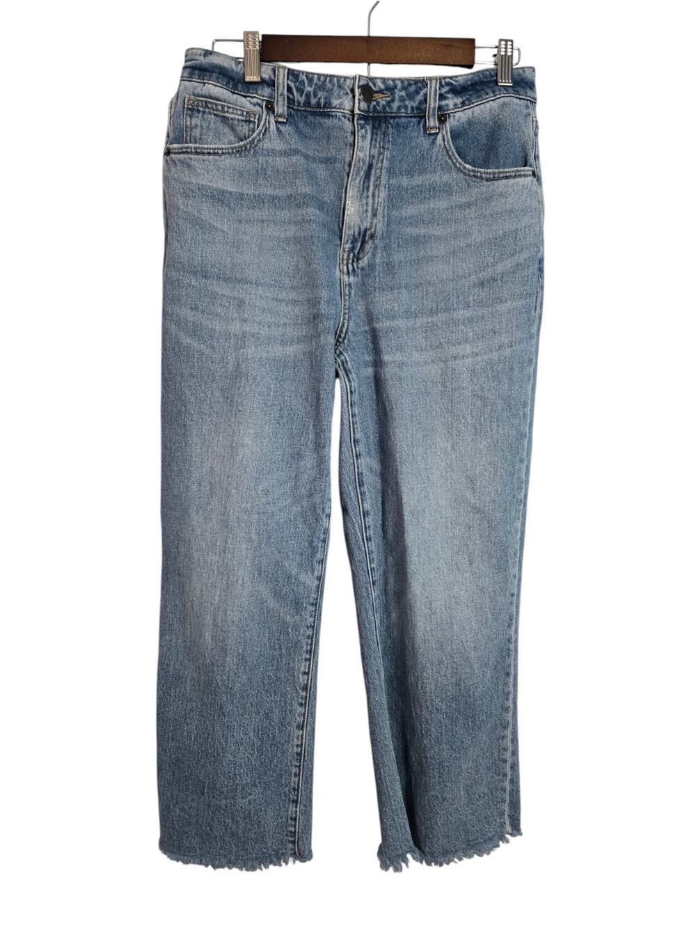 Oliver Logan Mid‑Rise Straight Leg Jeans Raw Hem Blue Denim Size 31